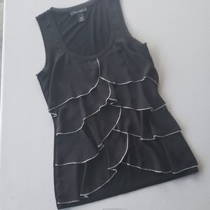 White/Black Ruffled Sleeveless Blouse Tank
